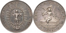 Schlesien
 Silbermedaille o.J. (J. Buchheim) Patengeschenk. Stehender Jesusknabe mit Segenshand und Reichsapfel in Flammengloriole, DAS PATENGELD MIE...