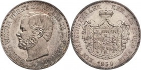 Waldeck und Pyrmont
Georg Victor 1845-1893 Taler 1859, A-Berlin AKS 45 Jaeger 45 Kahnt 551 Davenport 929 Attraktives Exemplar. Fast Stempelglanz