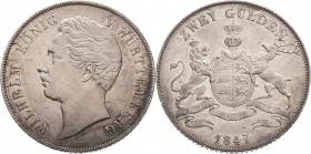 Württemberg
Wilhelm I. 1816-1864 Doppelgulden 1847, Stuttgart AKS 76 Jaeger 72 Kahnt 589 Davenport 957 Fast vorzüglich