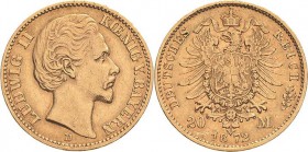Bayern
Ludwig II. 1864-1886 20 Mark 1872 D Jaeger 194 Randfehler, sehr schön