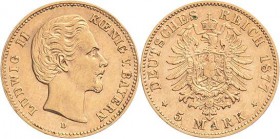 Bayern
Ludwig II. 1864-1886 5 Mark 1877 D Jaeger 195 Sehr schön-vorzüglich