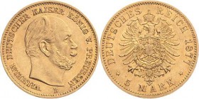Preußen
Wilhelm I. 1861-1888 5 Mark 1877 B Jaeger 244 Leicht gewellt, kl. Kratzer, fast vorzüglich/vorzüglich-Stempelglanz