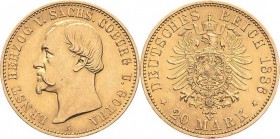 Sachsen-Coburg-Gotha
Ernst II. 1844-1893 20 Mark 1886 A Jaeger 271 Selten. Fast vorzüglich/vorzüglich-Stempelglanz