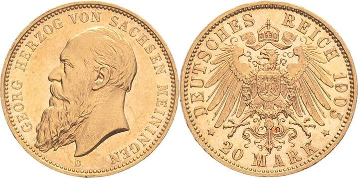 Sachsen-Meiningen
Georg II. 1866-1914 20 Mark 1905 D Jaeger 279 Seltenes Exempl...