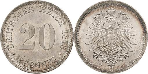 Kleinmünzen
 20 Pfennig 1873 F Jaeger 5 Prachtvolles Exemplar. Fast Stempelglan...