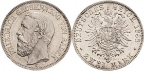 Baden
Friedrich I. 1856-1907 2 Mark 1888 G Jaeger 26 Kl Kratzer, fast vorzüglich/vorzüglich-Stempelglanz