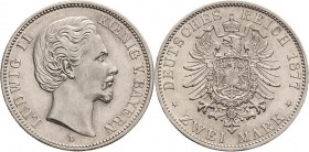 Bayern
Ludwig II. 1864-1886 2 Mark 1877 D Jaeger 41 Fast vorzüglich/vorzüglich