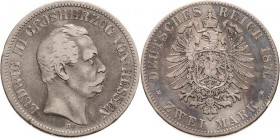 Hessen
Ludwig III. 1848-1877 2 Mark 1876 H Jaeger 66 Fast sehr schön