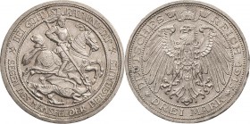 Preußen
Wilhelm II. 1888-1918 3 Mark 1915 A Mansfeld Jaeger 115 Kl. Randfehler, prägefrisch