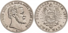 Reuss-Ältere Linie
Heinrich XXII. 1859-1902 2 Mark 1877 B Jaeger 116 Sehr schön-vorzüglich