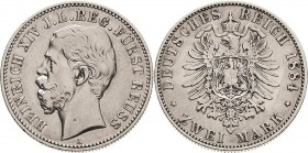 Reuss-Jüngere Linie
Heinrich XIV. 1867-1913 2 Mark 1884 A Jaeger 120 Sehr schön-