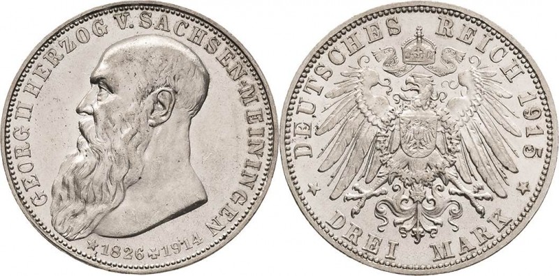 Sachsen-Meiningen
Georg II. 1866-1914 3 Mark 1915 (D) Auf seinen Tod Jaeger 155...