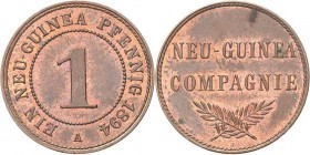 Deutsch-Neuguinea
 1 Neu-Guinea Pfennig 1894 A Jaeger 701 Revers kl. Fleck, fast Stempelglanz