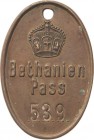 Deutsch-Südwestafrika
 Tragbare einseitige Passmarke für Eingeborene o.J. (um 1910). Bethanien Pass. Kaiserkrone über 2 Zeilen Schrift, darunter gest...