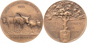 Medaillen
 Bronzemedaille 1909 (Mayer & Wilhelm, Stuttgart) Ehrenpreis der Landesausstellung Windhuk. Tierherde vor Berg / Wappen unter Baum. 45,2 mm...