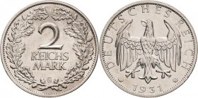 Kleinmünzen
 2 Reichsmark 1931 G Jaeger 320 Prägefrisch