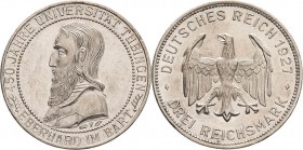 Gedenkausgaben
 3 Reichsmark 1927 F Tübingen Jaeger 328 Berieben, sehr schön-vorzüglich/vorzüglich