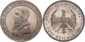 Gedenkausgaben
 5 Reichsmark 1927 F Tübingen Jaeger 329 Vom polierten Stempel. Leicht berieben, vorzüglich-Stempelglanz