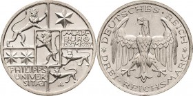 Gedenkausgaben
 3 Reichsmark 1927 A Marburg Jaeger 330 Kl. Randfehler, vorzüglich-Stempelglanz