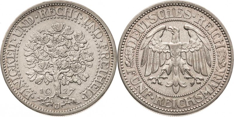 Gedenkausgaben
 5 Reichsmark 1927 J Eichbaum Jaeger 331 Kl. Kratzer, sehr schön...