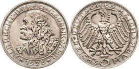 Gedenkausgaben
 3 Reichsmark 1928 D Dürer Jaeger 332 Min. Randfehler, fast Stempelglanz