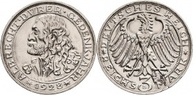 Gedenkausgaben
 3 Reichsmark 1928 D Dürer Jaeger 332 Revers Schrötlingsfehler, vorzüglich-prägefrisch