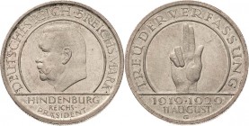 Gedenkausgaben
 5 Reichsmark 1929 G Verfassung Jaeger 341 Kl. Kratzer, vorzüglich-Stempelglanz