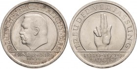 Gedenkausgaben
 5 Reichsmark 1929 A Verfassung Jaeger 341 Kl. Kratzer, vorzüglich-Stempelglanz