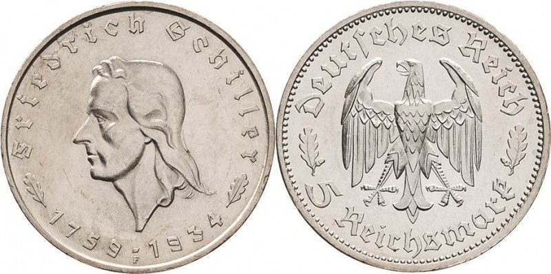 Gedenkausgaben
 5 Reichsmark 1933 F Schiller Jaeger 359 Kl. Kratzer, vorzüglich...