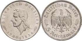 Gedenkausgaben
 5 Reichsmark 1934 F Schiller Jaeger 359 Kl. Randfehler, sehr schön/sehr schön-vorzüglich