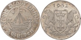 Ausgaben des Freistaates
 2 Gulden 1932. Kogge Jaeger D 16 Kl. Randfehler fast vorzüglich