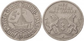 Ausgaben des Freistaates
 5 Gulden 1935. Jaeger D 19 Avers Kratzer, sehr schön+