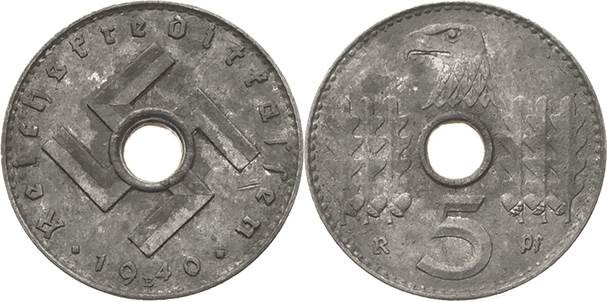 Münzen der Reichskreditkassen
 5 Reichspfennig 1940 E Jaeger N 618 Selten. Vorz...