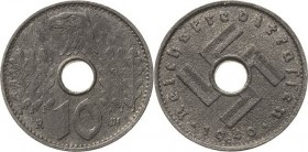 Münzen der Reichskreditkassen
 10 Reichspfennig 1940 G Jaeger N 619 Selten. Von korrodierten Stempel, sehr schön-vorzüglich