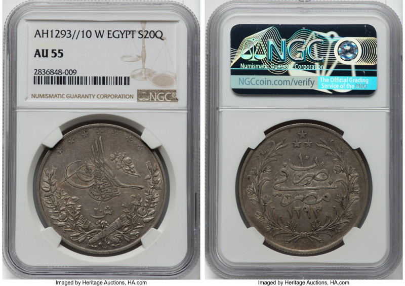 Ottoman Empire. Abdul Hamid II 20 Qirsh AH 1293 Year 10 (1885/1886)-W AU55 NGC, ...