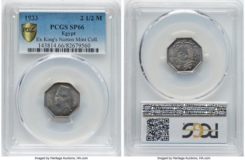 Fuad I Specimen 2-1/2 Milliemes AH 1352 (1933) SP66 PCGS, British Royal mint, KM...