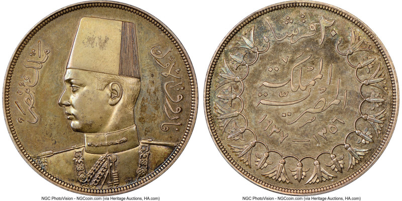 Farouk Proof 20 Piastres AH 1356 (1937) PR63 NGC, British Royal mint, KM368. A h...