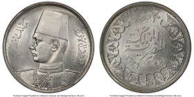 Farouk 20 Piastres AH 1358 (1939) MS63 PCGS, British Royal Mint, KM368. A prized Egyptian "Crown" at this lofty Choice Mint State designation. From th...