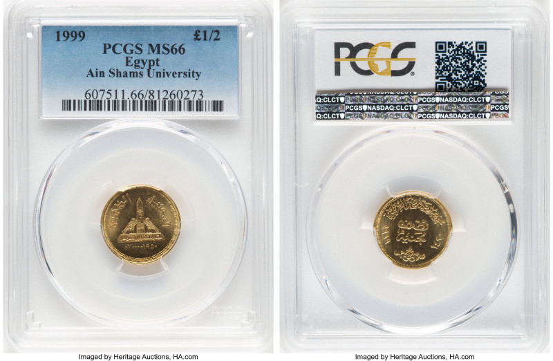 Arab Republic gold "Ain Shams University" 1/2 Pound AH 1420 (1999) MS66 PCGS, Ca...
