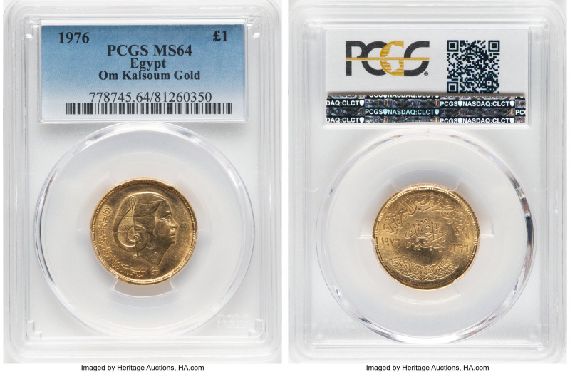Arab Republic gold "Om Kalsoum" Pound AH1396 (1976) MS64 PCGS, Cairo mint, KM456...