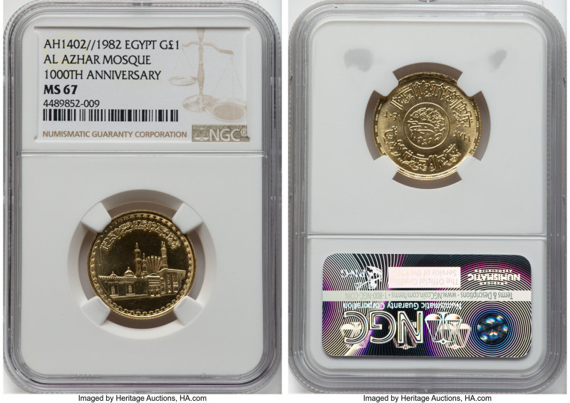 Arab Republic gold "Al Azhar Mosque - 10th Centenary" Pound AH 1402 (1982) MS67 ...