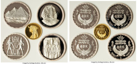 Arab Republic 5-Piece Uncertified gold & silver Proof Set 1993 UNC, 1) gold "Cleopatra" 50 Pounds 2) silver "Pyramids" 5 Pounds 3) silver "Sphinx" 5 P...