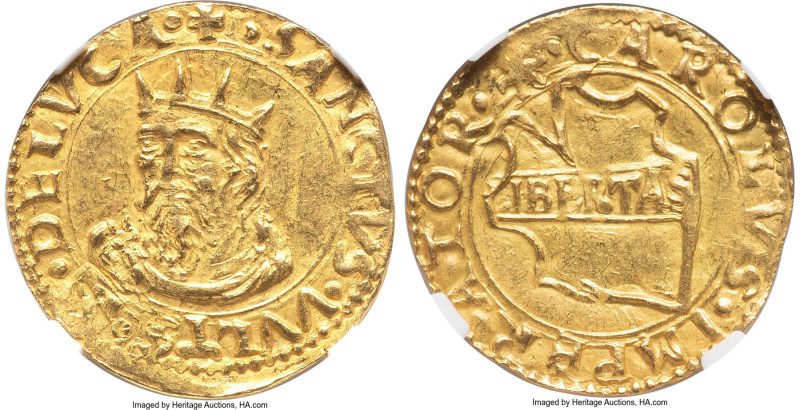 Lucca. Republic gold Scudo d'Oro ND (1501-1600) AU58 NGC, Fr-490. A minimally av...