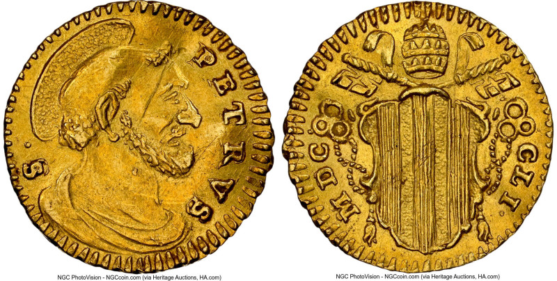 Papal States. Benedict XIV gold 1/2 Scudo Romano MDCCLI (1751) UNC Details (Bent...