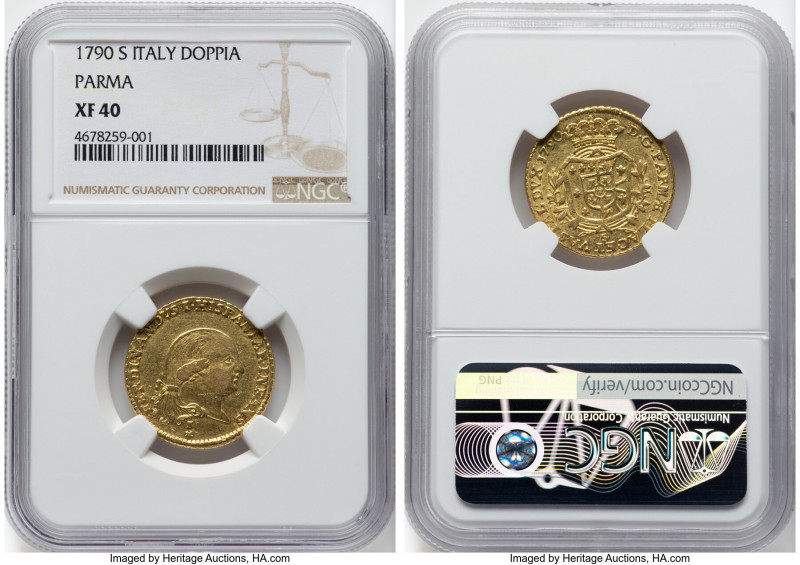 Parma. Ferdinando di Borbone gold Doppia 1790-S XF40 NGC, KM-C18a, Fr-930. HID09...