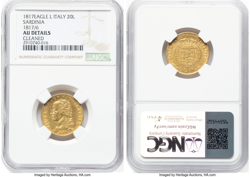 Sardinia. Vittorio Emanuele I gold 20 Lire 1817/6 (Eagle)-L AU Details (Cleaned)...