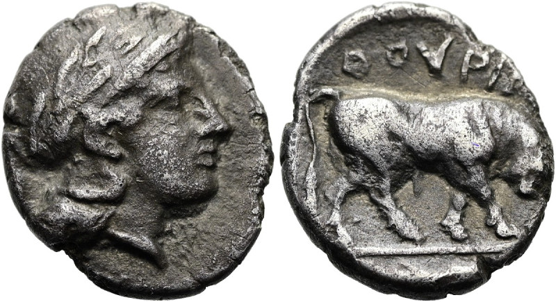 LUKANIEN. THOURIOI. Triobol ø 11mm (1.08g). 443 - 400 v. Chr. Vs.: Kopf der Athe...