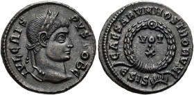 RÖMISCHE KAISERZEIT. Crispus, 317 - 326 n. Chr. Follis ø 18mm (2.94g). 321 - 324 n. Chr. Mzst.Siscia. Vs.: IVL CRIS-PVS NOB C, Kopf mit Lorbeerkranz n...