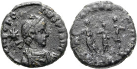 RÖMISCHE KAISERZEIT. Arcadius, 383 - 408 n. Chr. ø 14mm (2.07g). 406 - 408 n. Chr. Mzst.unklar. Vs.: THEODO-SIVS P F AVG, drapierte Panzerbüste des Th...