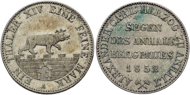ANHALT - BERNBURG. Alexander Karl, 1834 - 1863. Vereinstaler (22.18g). 1852 A, B...